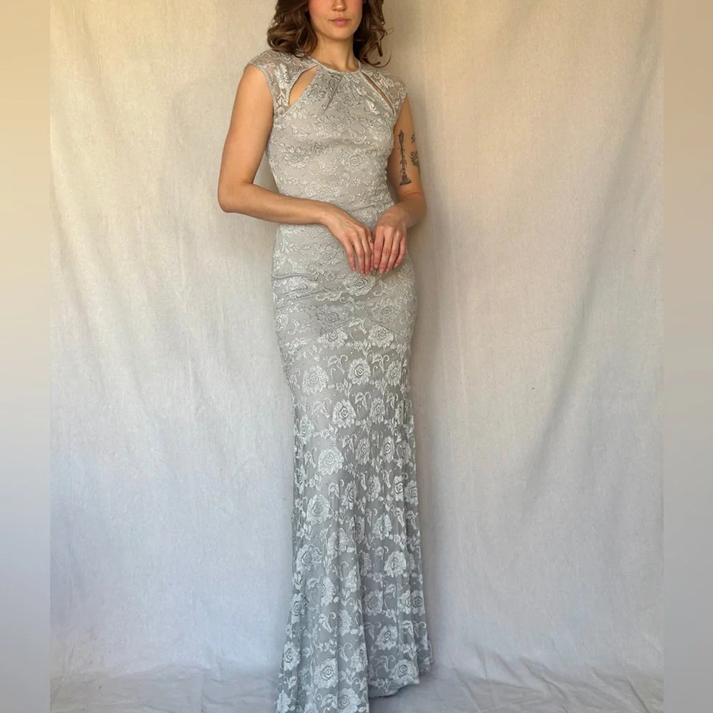 Vintage Y2K Silver Mermaid Bodycon Keyhole Dress - Picture 6 of 9